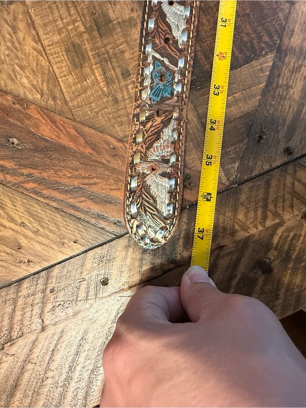 Vintage Handcrafted Brown Floral Embroidered Leather Belt Western Rustic Country - Picture 9 of 10